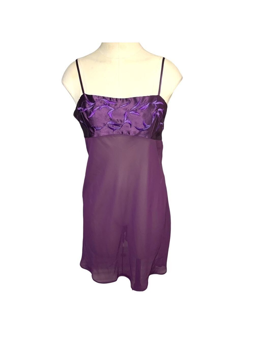 VICTORIA'S Secret Collection Purple Sheer Slip Dress Satin Floral Embroidery L